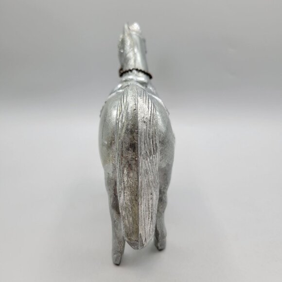 1950s Cast Metal Horse Figurine Saddle & Chain Details Silver Tone Finish - Picture 2 of 7